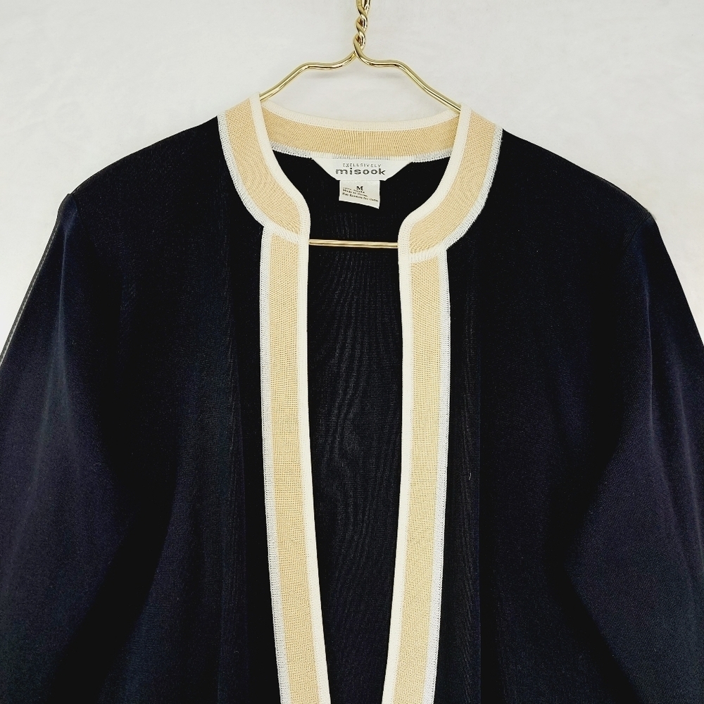 Exclusively Misook Black White Yellow Topper Sweater Coat Open Front BlazerP5017 - Picture 2 of 7